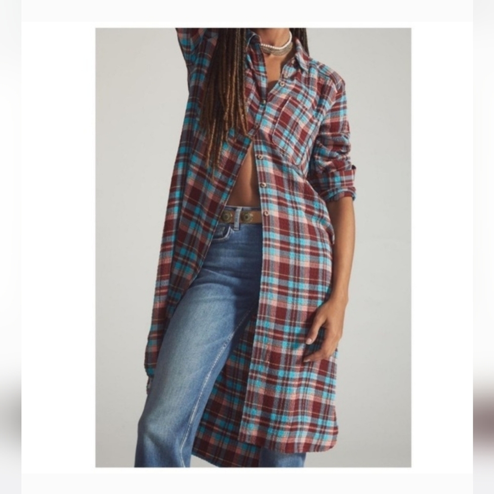 Anthropologie Pilcro Red and Blue Plaid Shirt